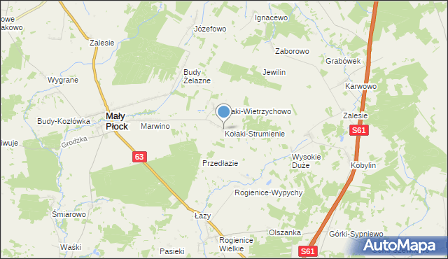 mapa Kołaki-Strumienie, Kołaki-Strumienie na mapie Targeo